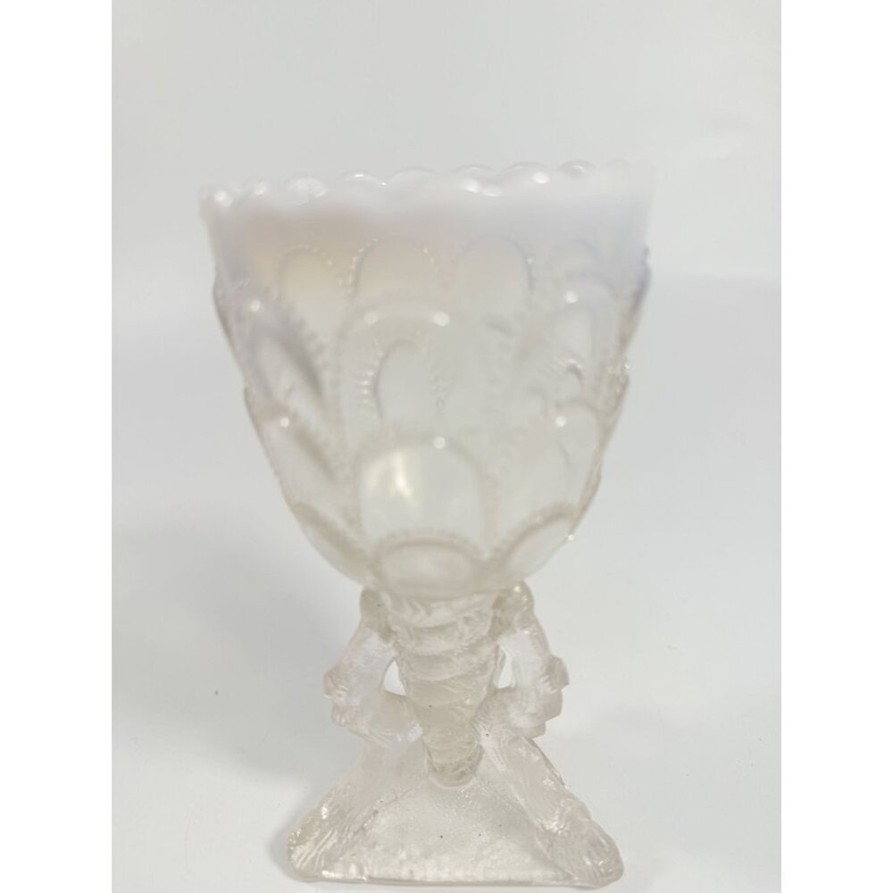 Footed Vase Glass Northwood Beads and Bark White Opalescent Vase Decorative Cup - Picture 3 of 16